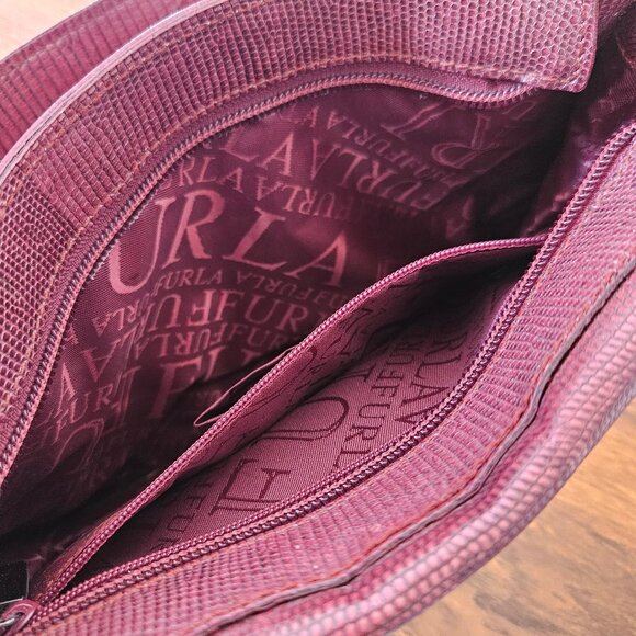 FURLA Vintage 90s Y2K Women's Bag Purse Baguette Faux Lizard Leather Burgundy - Picture 4 of 7